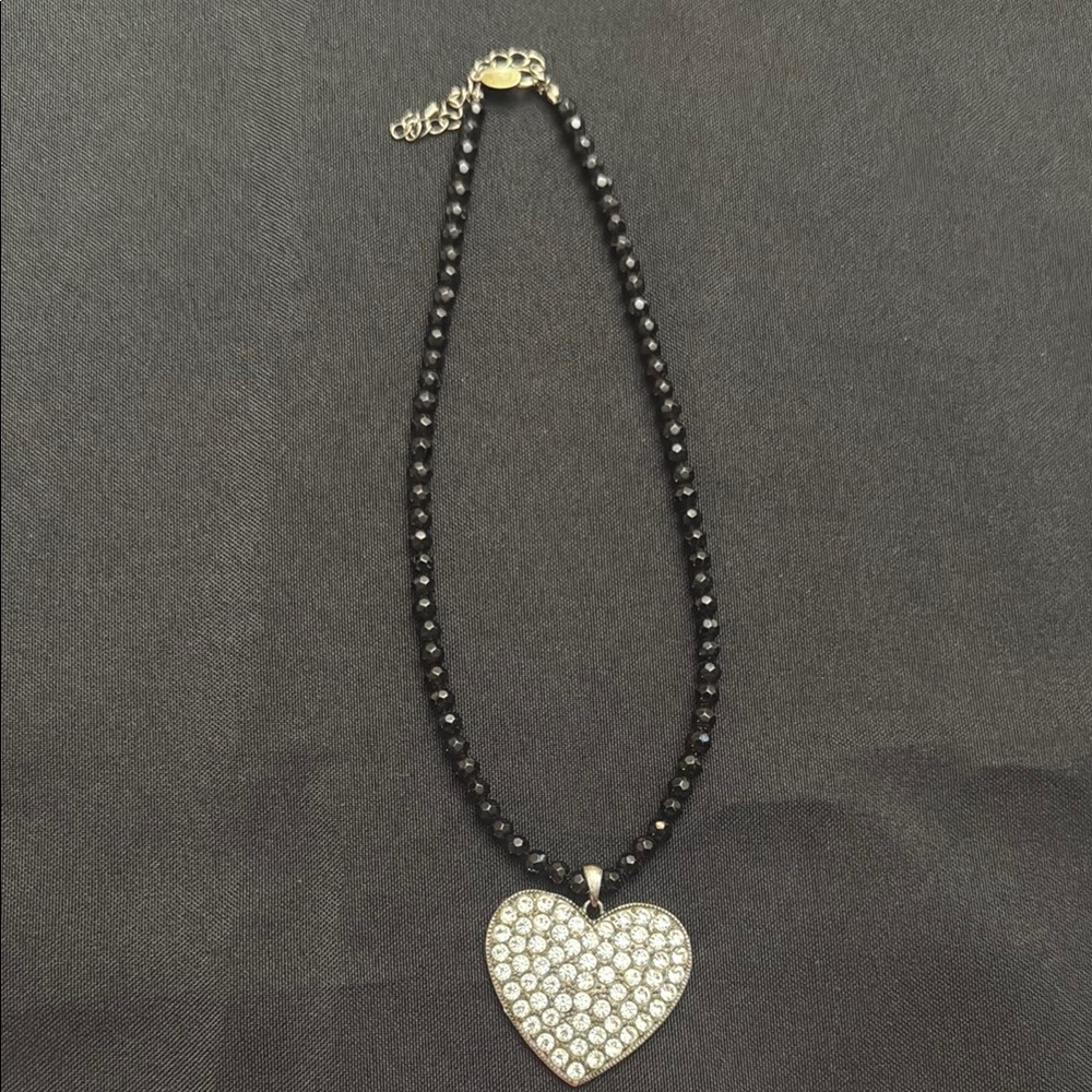 Cookie Lee Black and Silver Crystal Heart Necklace